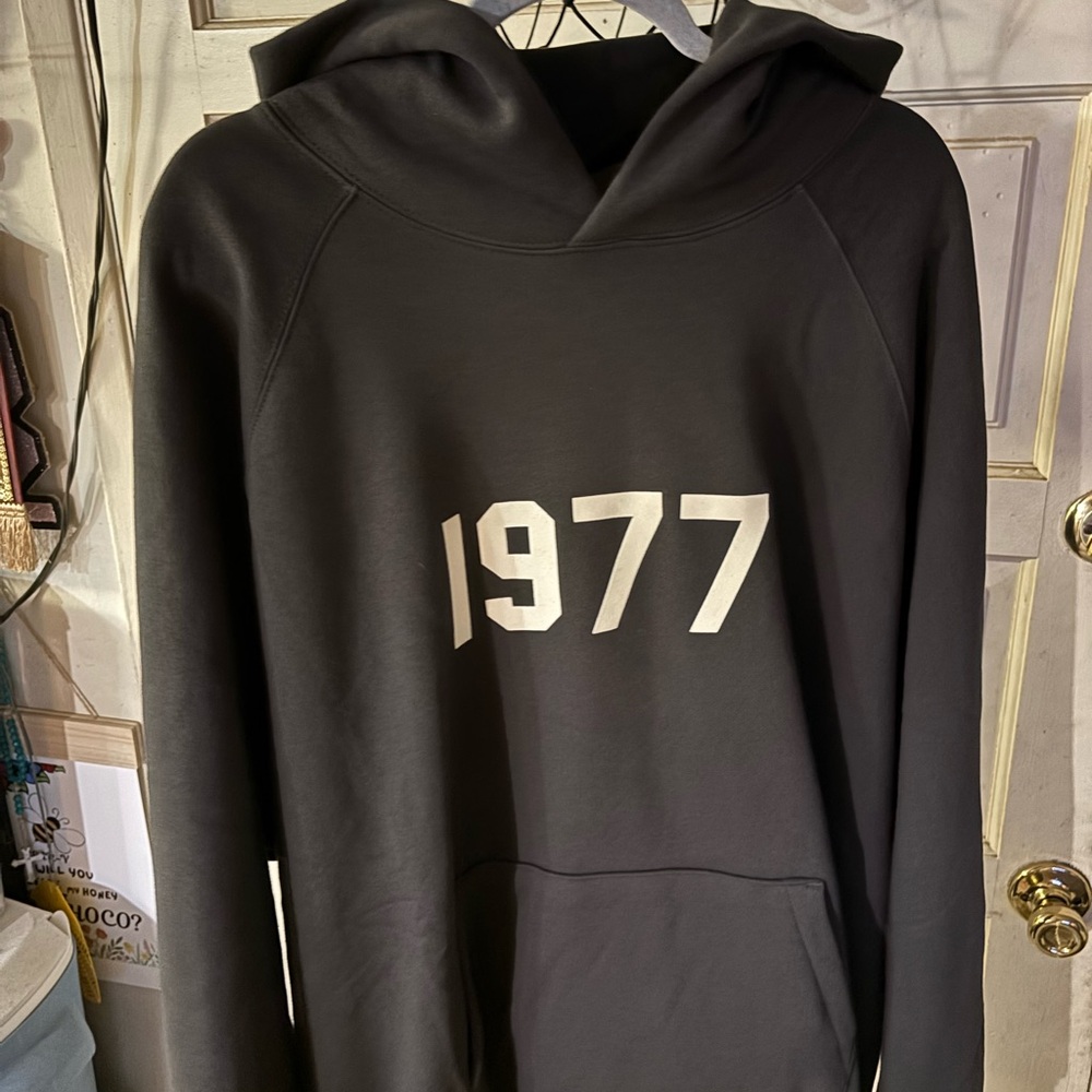 Essentials Charcoal Hoodie with 1977 Print